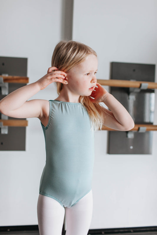 "Light Cyan" v-back leo, sleeveless