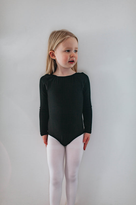 "Black" v-back leo, long-sleeved