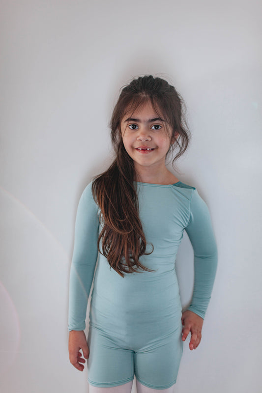 "Light Cyan" shorty leo, long-sleeved