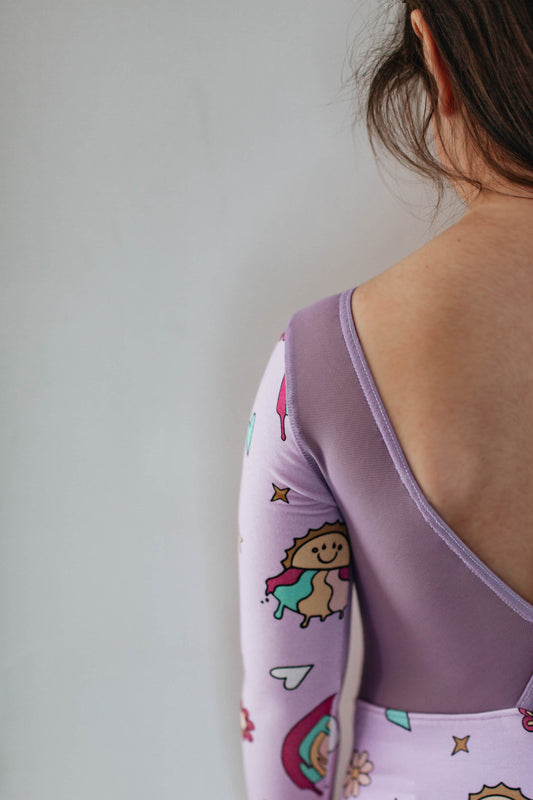 "Melty Rainbows" v-back-leo, long-sleeved