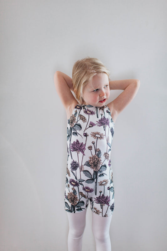 "Daisies & Dahlias" shorty leo, sleeveless