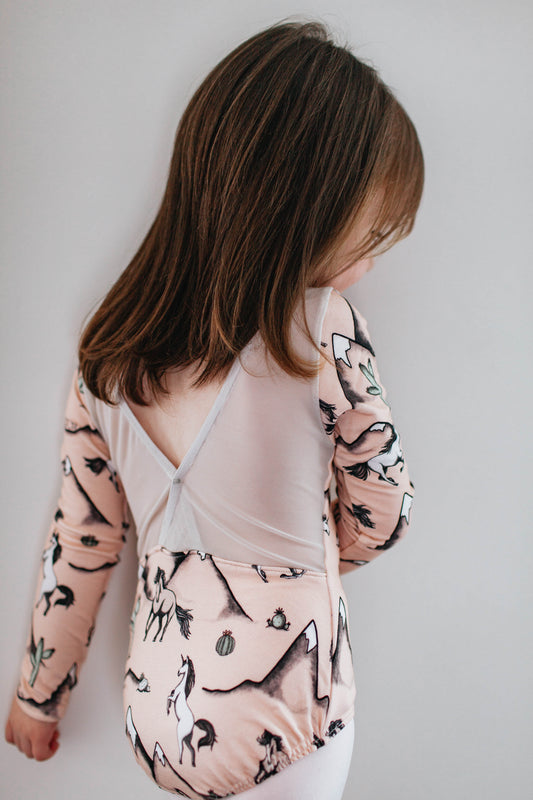 "Desert Unicorns" v-back leo, long-sleeved