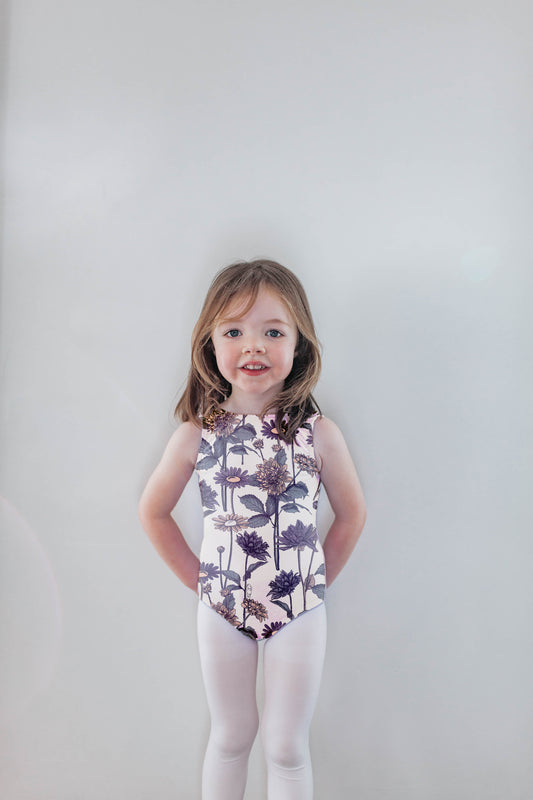 "Daisies & Dahlias" v-back leo, sleeveless