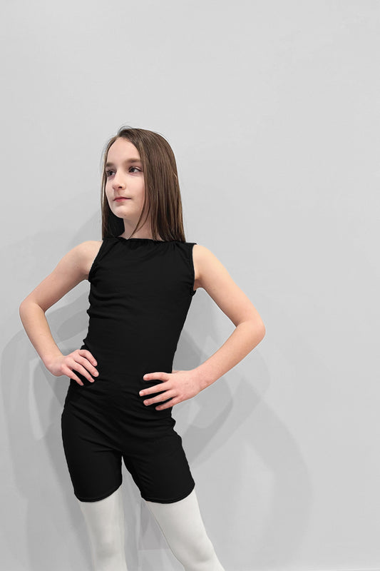 "Black" shorty leo, sleeveless