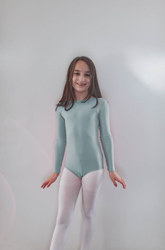 "Light Cyan" v-back-leo, long-sleeved