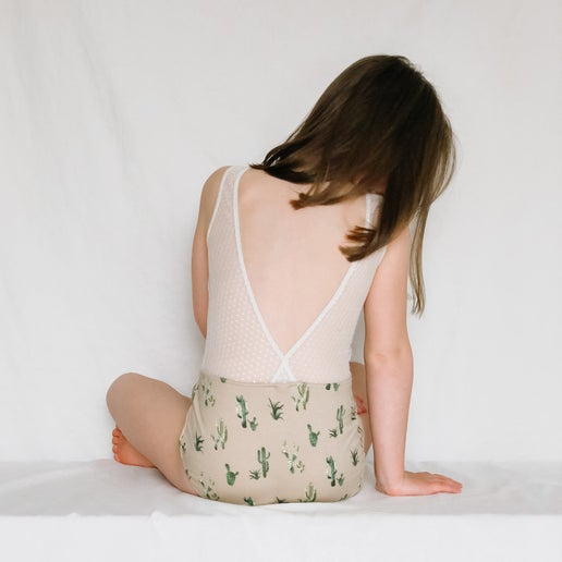 'oh my cacti' v-back leo with 'sheer white' color