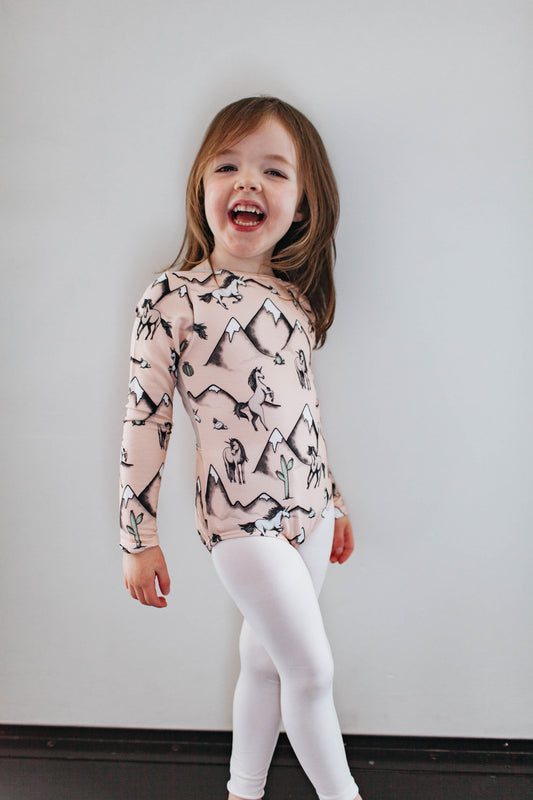 "Desert Unicorns" bamboo v-back leo, long-sleeved