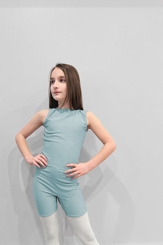 "Light Cyan" shorty leo, sleeveless