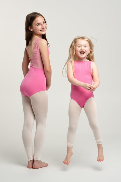 "Barbara Pink" bamboo v-back leo, sleeveless