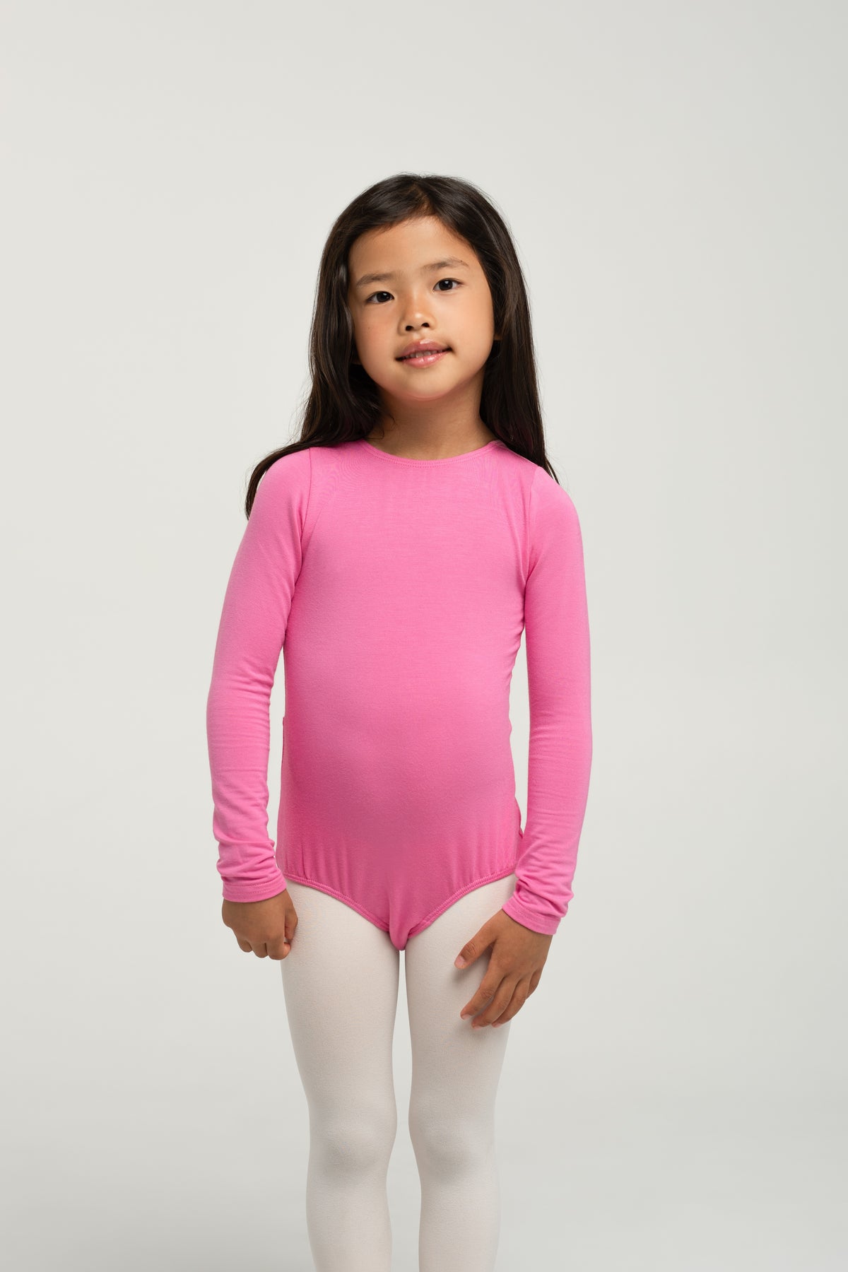 "Barbara Pink" bamboo v-back leo, long-sleeved