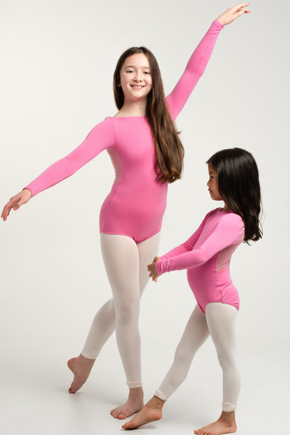 "Barbara Pink" bamboo v-back leo, long-sleeved