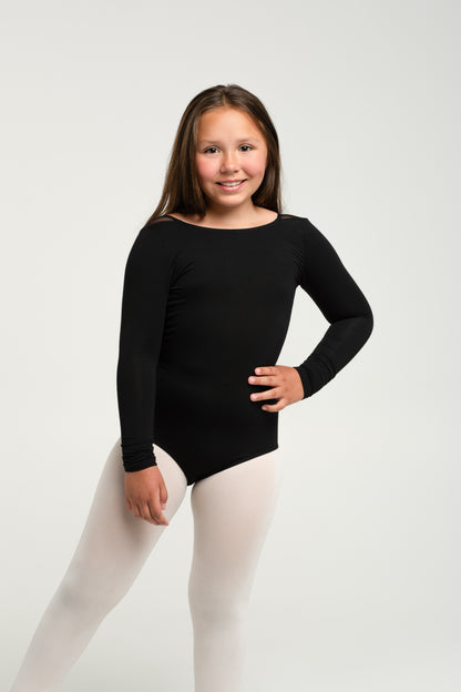 "Black" bamboo v-back leo, long-sleeved