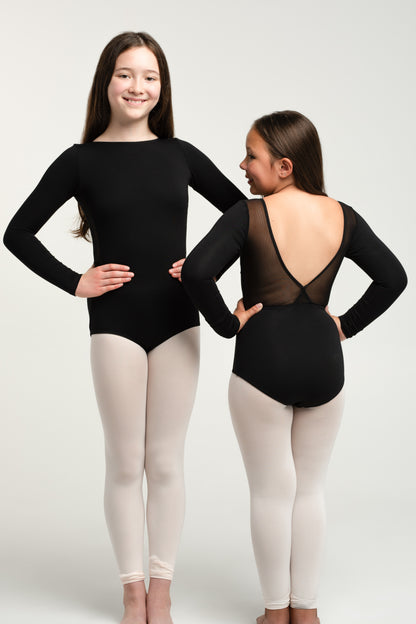 "Black" bamboo v-back leo, long-sleeved